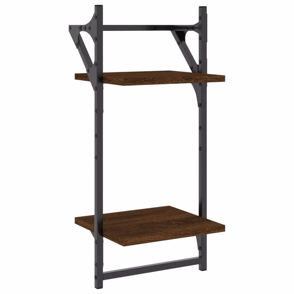 Berkfield Home Beautiful 2-Tier Wall Mounted Shelves with Bars, 2 Pieces, Brown Oak, W/D/H: 30 x 25 x 65 cm – 3