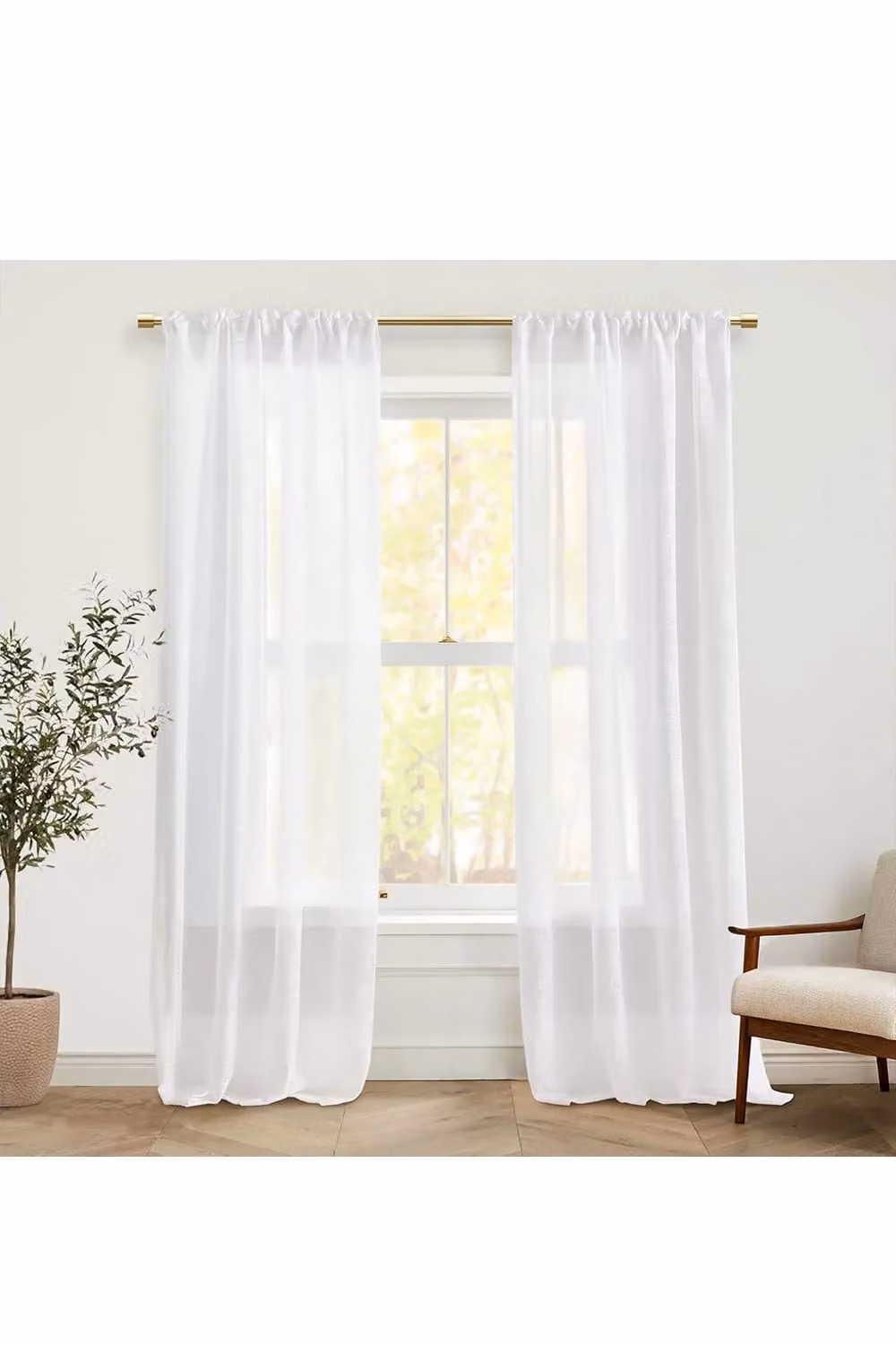 Living and Home 2-Pack White Sheer Voile Rod Pocket Curtains, W: 117 cm, H: 183 cm – 2