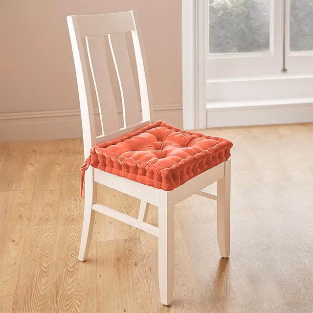Coopers of Stortford Velvet Dining Chair Booster Cushion in Terracotta and Gold, W/D/H: 39.0 x 39.0 x 7.5 cm – 1