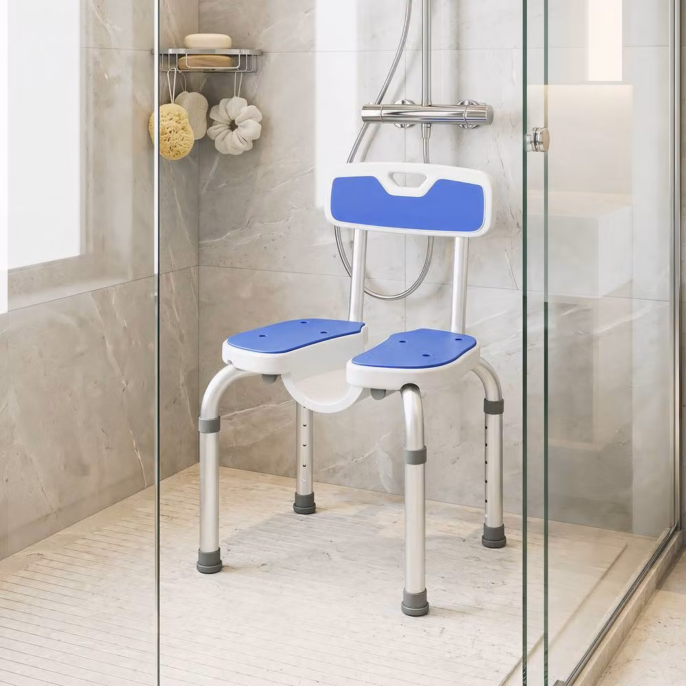 Gymax U-Shaped Bath Seat in Blue with Soft EVA Padding and Adjustable Height – 2