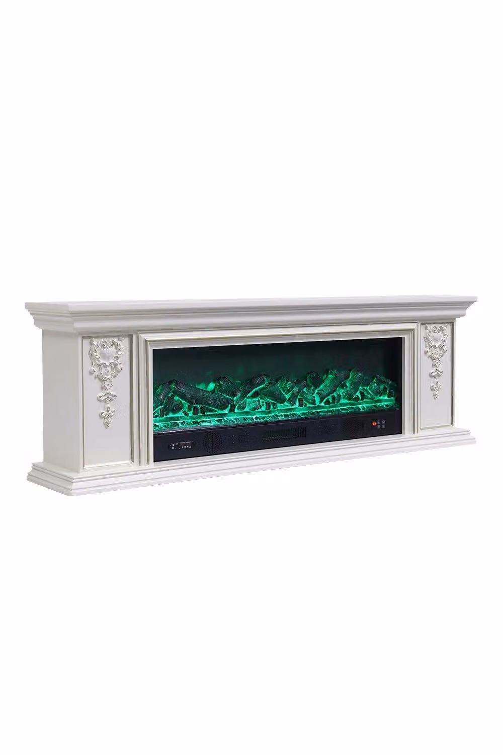 H&O Direct Gold and White TV Stand Electric Fireplace with Adjustable Flame and Remote Control – 3