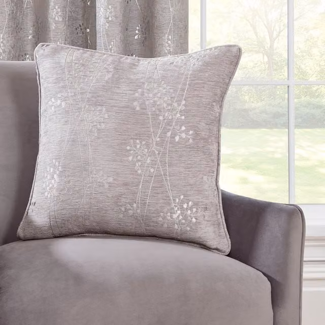 Divante Finest Grace Grey Chenille Square Floral Cushion