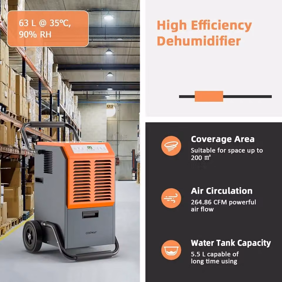 Costway Commercial Industrial Dehumidifier with 5.5L Water Tank, Grey – 4