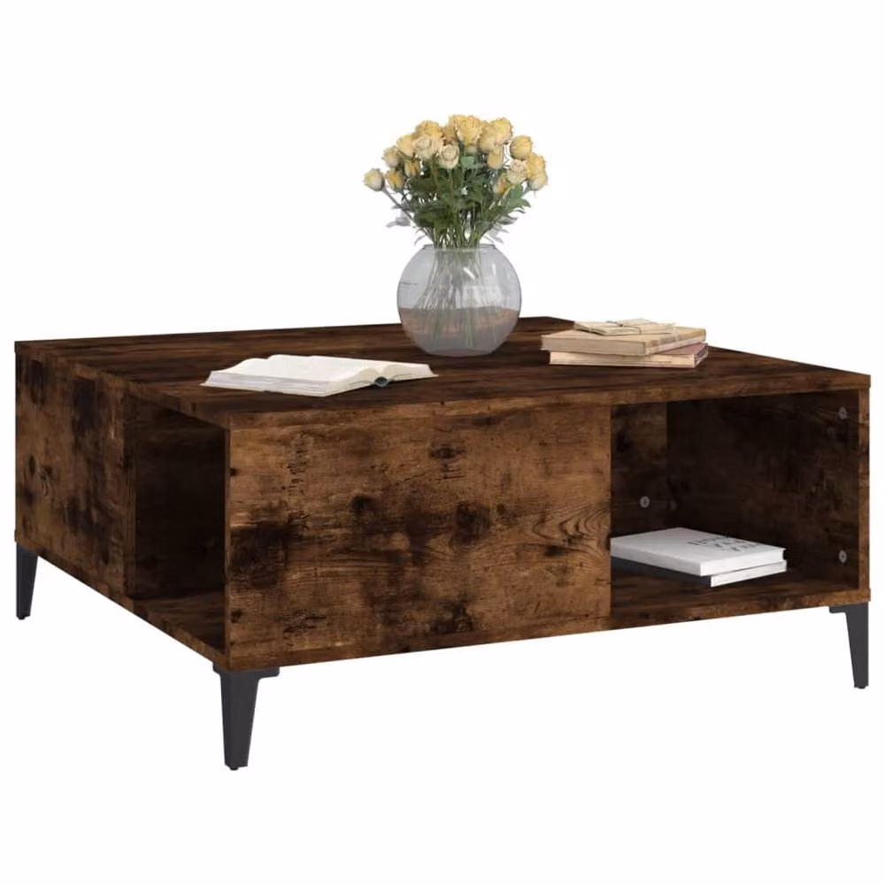 Berkfield Home Smoked Oak Coffee Table in Brown, W/D/H: 80 x 80 x 36.5 cm – 2