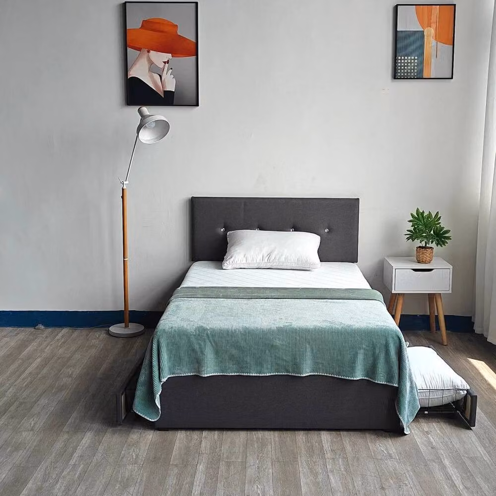 FLAVORA Small Double Fabric Bed Frame with Crystal Headboard in Grey, W/D/H: 120 x 200 cm – 2