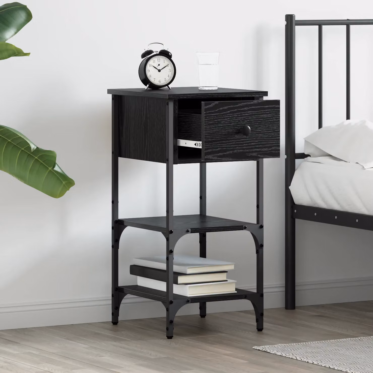 Berkfield Home Set of 2 Black Oak Bedside Cabinets in Brown, W/D/H: 34 x 36 x 70 cm – 4