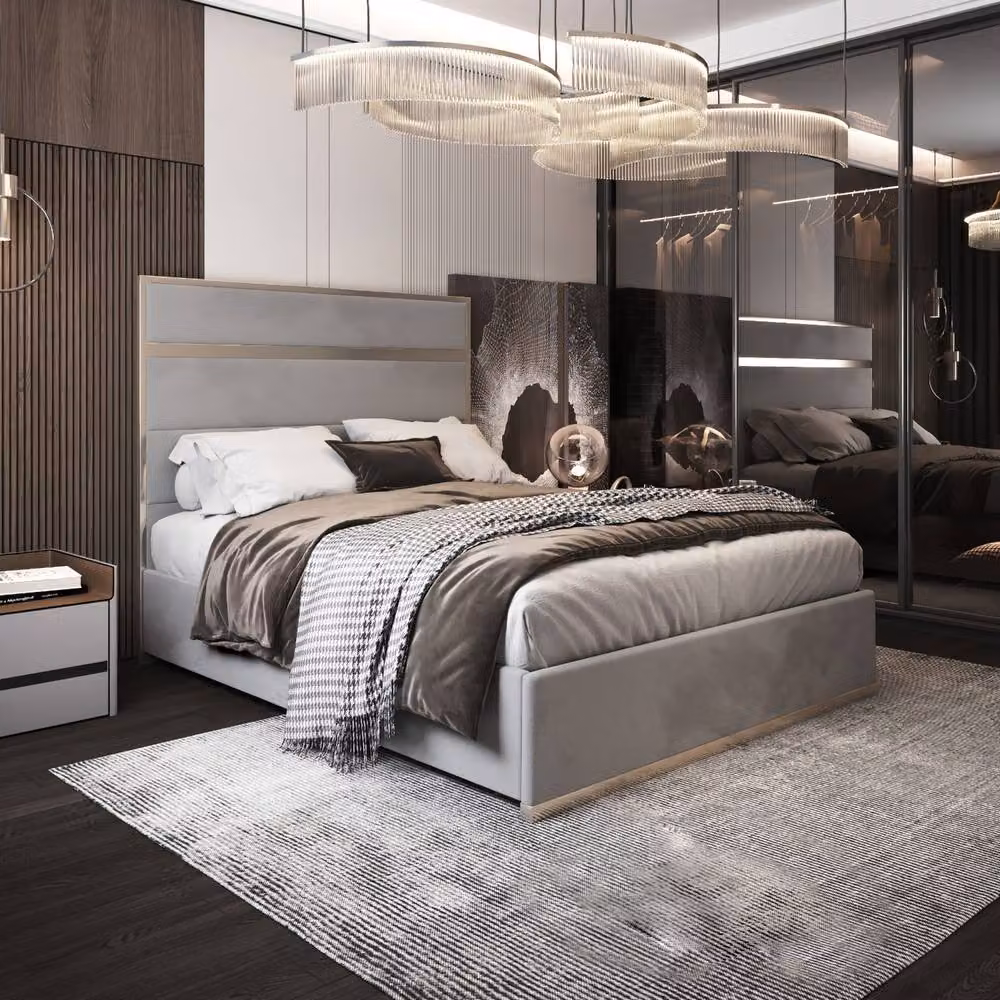 Casani Fleetwood Upholstered Velvet Bed Frame in Grey, W/D/H: 180 x 200 cm – 2