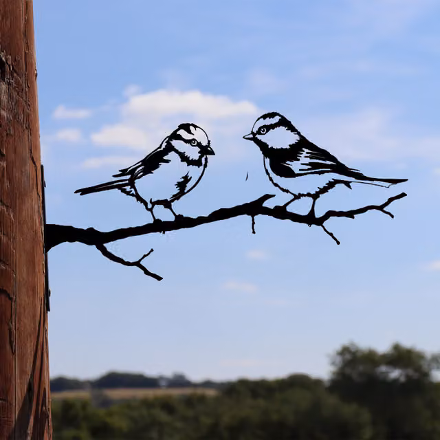 Betley Butterfly Black Metal Blue Tit Tree Branch Silhouette Wall and Fence Mounted Decoration