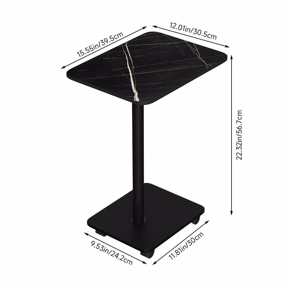 Kelvenix 2-Tier Mobile Side Table with Wheels in Black Marble Effect – 2