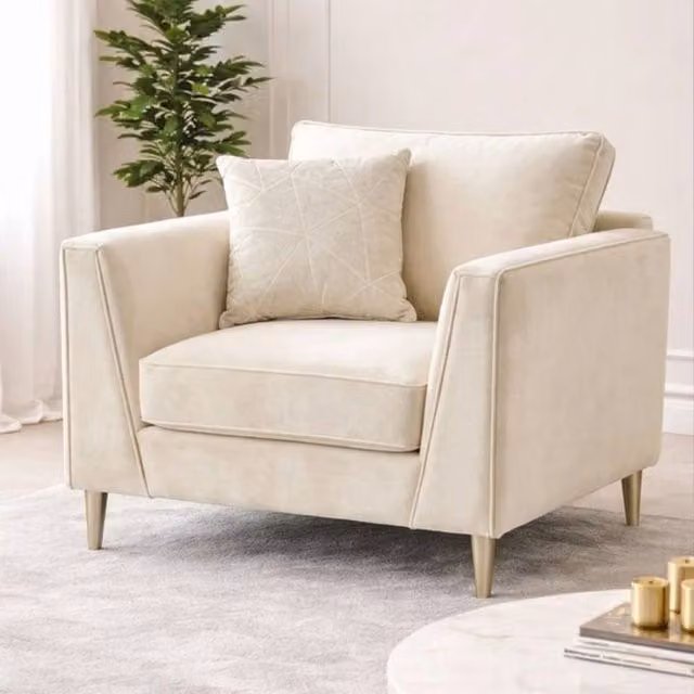Stratus Interiors Elaine Velvet 1 Seater Sofa in Cream