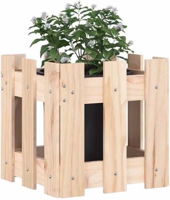 Berkfield Home Beautiful Garden Planter Tub in Beige Wood, W/D/H: 30 x 30 x 30 cm – 1