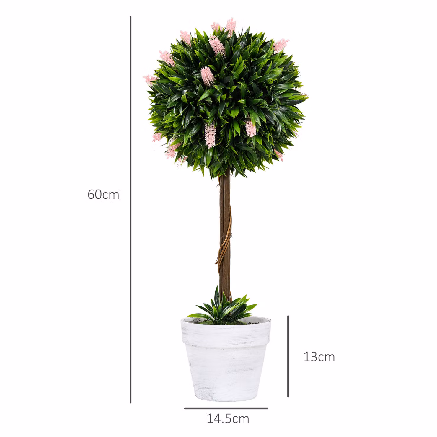 HOMCOM Set of 2 Pink and Green Decorative Artificial Floral Ball Trees, Height: 60 cm – 3
