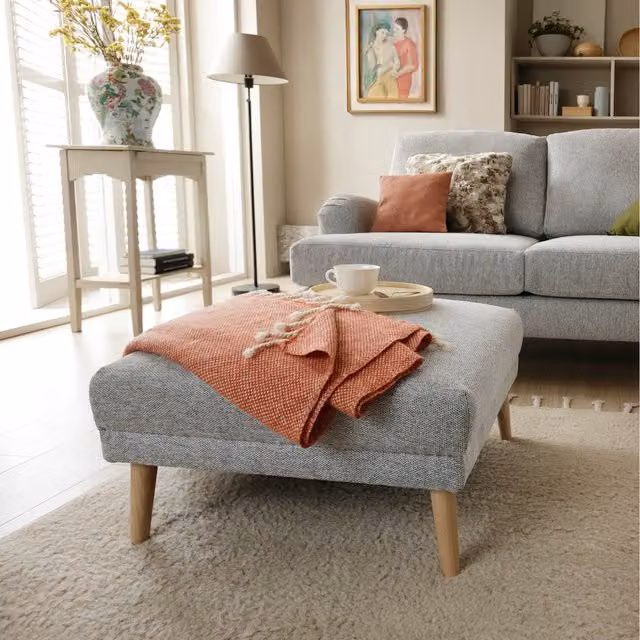 Abakus Direct Harper Rectangular Footstool in Light Grey Chenille Fabric