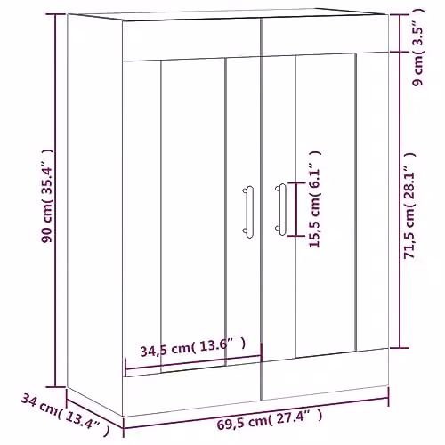 vidaXL Wall Mounted Cabinet in Brown and Black, W/D/H: 69.5 x 34.0 x 90.0 cm – 3