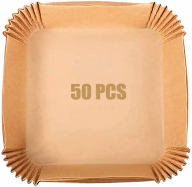 MantraRaj 50 Piece Disposable Non-Stick Square Air Fryer Liners, Brown, Diameter: 14 cm
