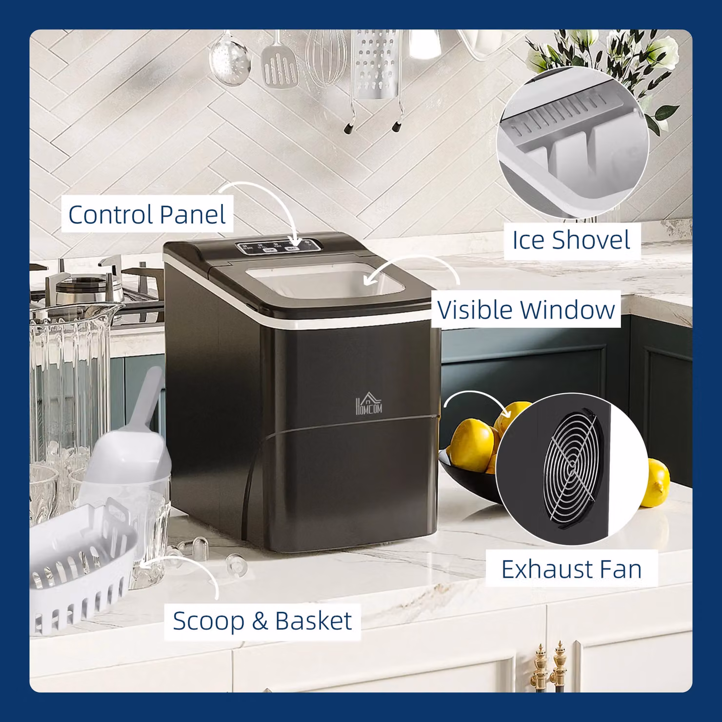 HOMCOM Portable Ice Maker with Digital Display and Ice Scoop, Black, 12kg/24H Production – 5