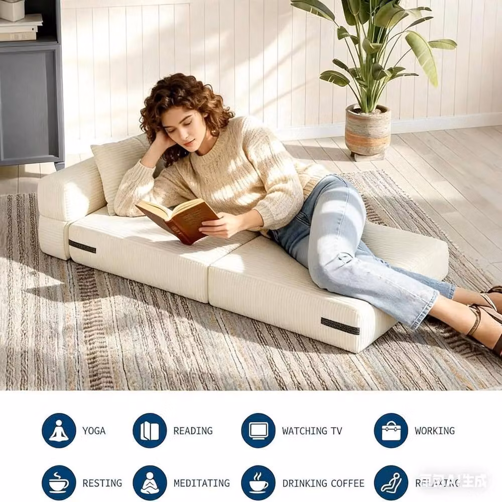 KORVIXA 4-Fold Convertible Sleeper Chair in Beige, W/D/H: 100 x 100 x 61 cm – 3