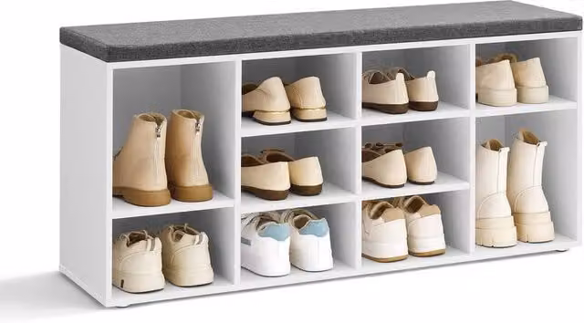 FORGEVIO White Shoe Storage Bench with Adjustable Shelves, W/D/H: 104 x 30 x 48 cm
