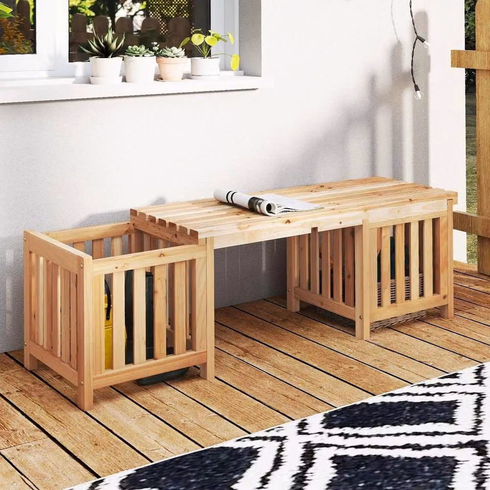 KORVIXA 2-in-1 Wooden Planter and Bench Raised Garden Bed Combination in Beige, W/D/H: 100 x 100 x 46 cm – 3