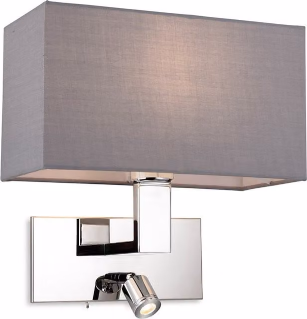 Firstlight Raffles Adjustable Wall Reading Lamp with Chrome Finish and Grey Fabric Shade