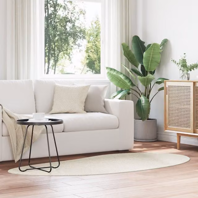 Berkfield Home Oval Area Rug in Beige, W/D: 200 x 100 cm, Non-Slip Polyester and Polypropylene