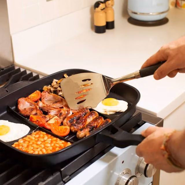 Menkind InGenious 5-in-1 Heavy-Duty Non-Stick Aluminium Lazy Man Frying Pan in Black
