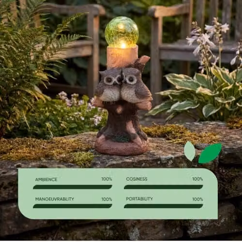 Gardenwize Solar Owl Crackle Ball Light with Colour Changing LED in Brown and Multicolour – 8