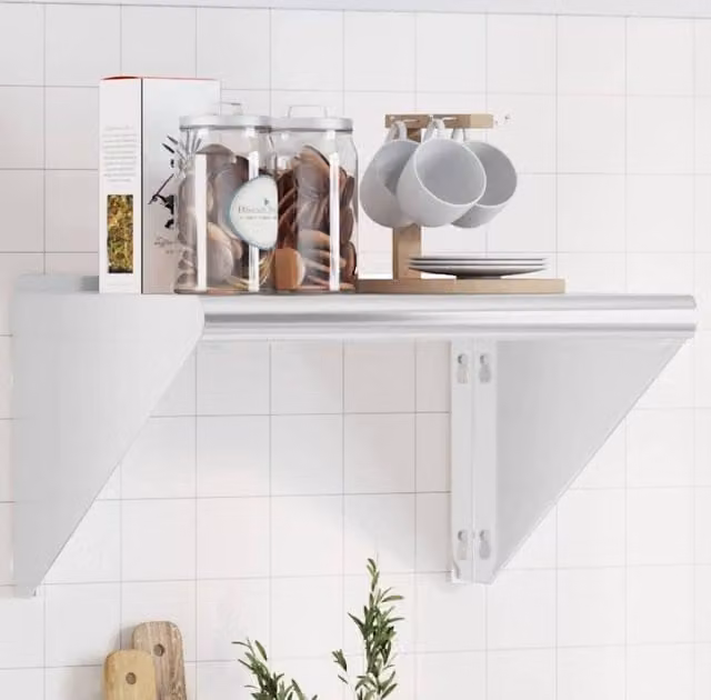 Berkfield Home Wall Mounted Metal Shelf in Silver, W/D/H: 50 x 31 x 45 cm