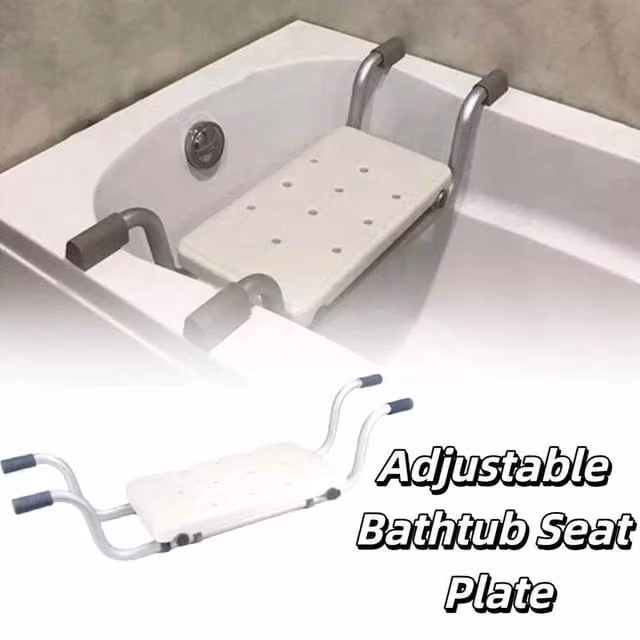 KORVIXA Anti-Slip Silver and White Bath Bench with Metal Frame and Drainage Seat – 1