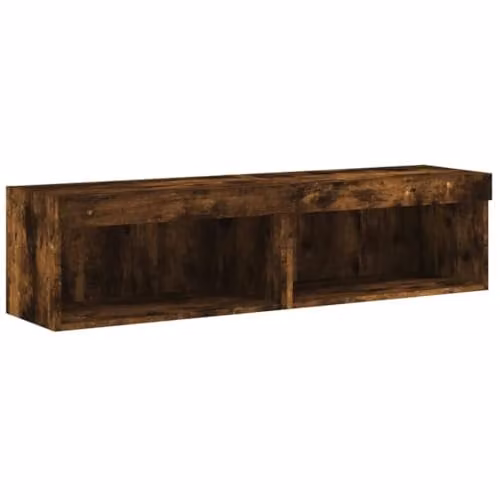 vidaXL Set of 2 Modern Wall Mounted TV Cabinets with Integrated LED Lights in Smoked Oak, W/D/H: 60 x 30 x 30 cm – 1
