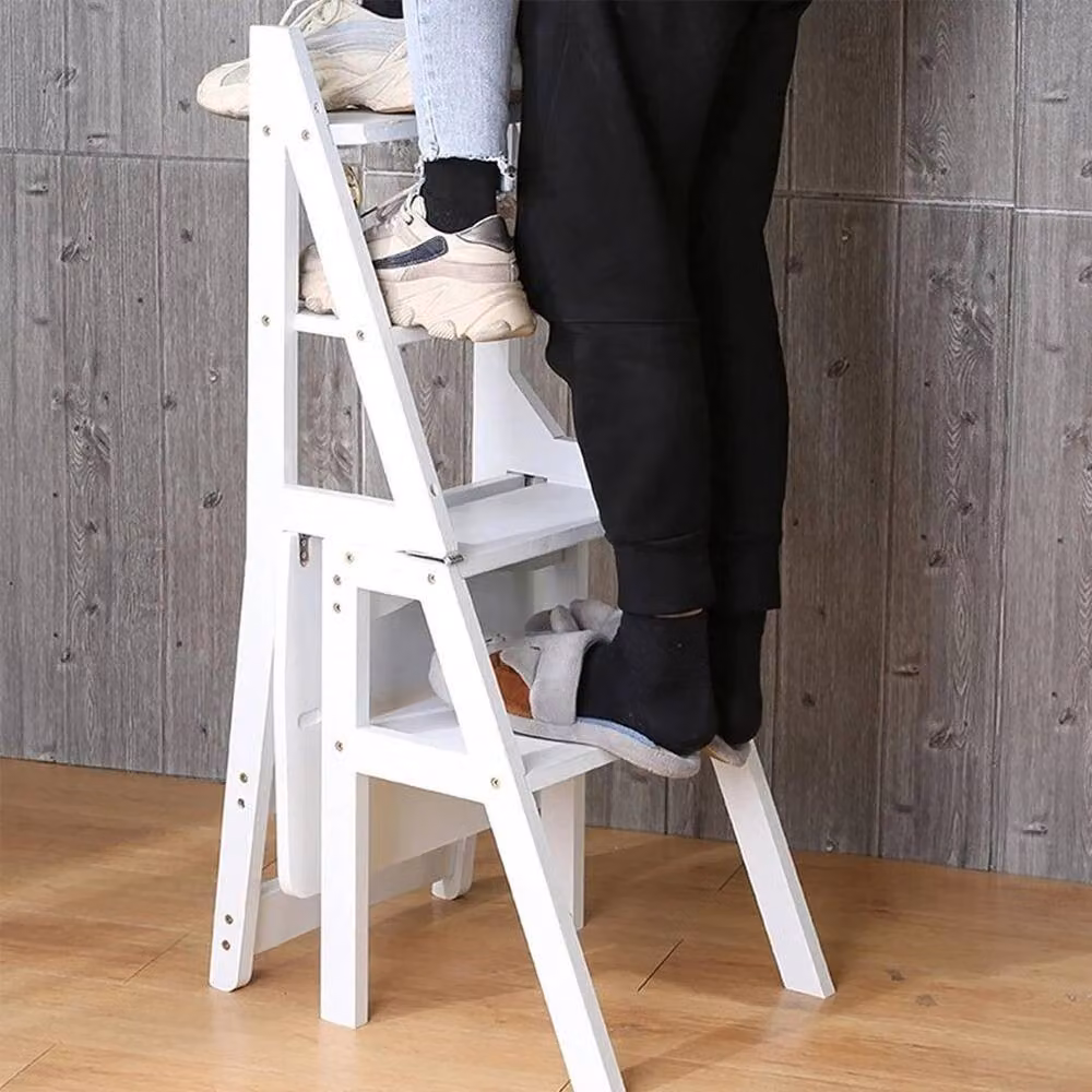 FLAVORA White 4-Step Wooden Convertible Library Ladder Chair, W/D/H: 100 x 40 x 40 cm – 2