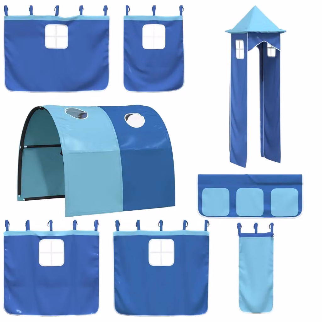 Berkfield Home Opaque Blue Polyester Curtains for Loft Bed with Tunnel and Tower – 3
