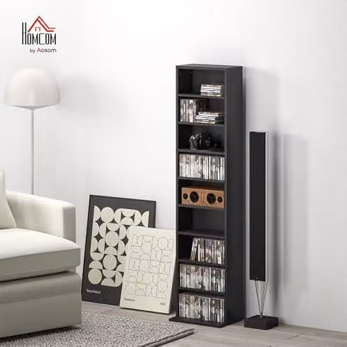 HOMCOM Black Media Storage Unit with 9 Compartments and Adjustable Shelves, W/D/H: 140 x 33 x 24 cm – 2