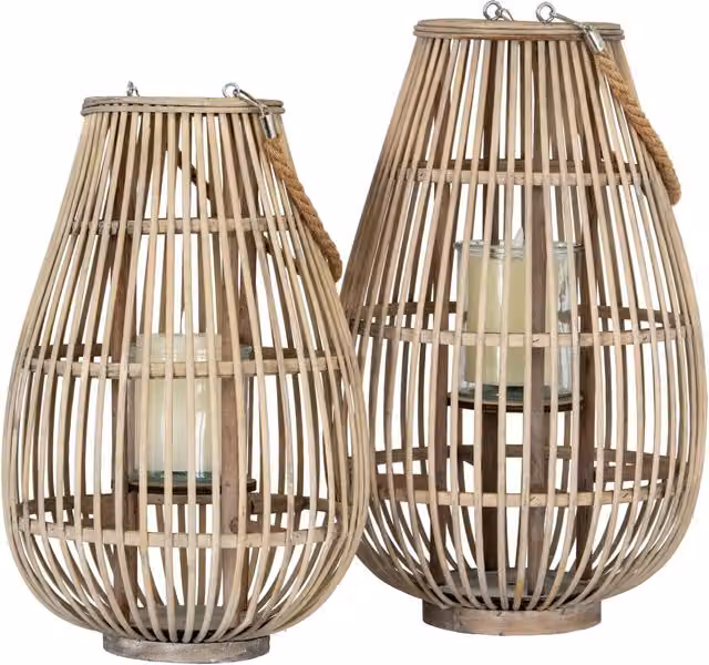 KDMK Large Ellipse Wicker Lantern with Glass Holder in Brown
