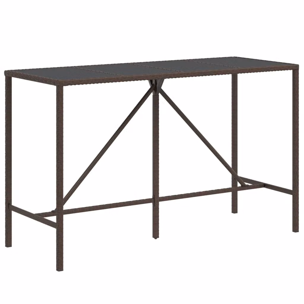 Berkfield Home Bar Table in Brown with Glass Top and Poly Rattan, W/D/H: 180 x 70 x 110 cm – 2