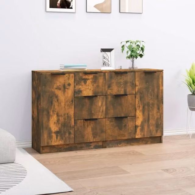 Berkfield Home Set of 2 Smoked Oak Sideboards in Brown, W/D/H: 60 x 30 x 70 cm