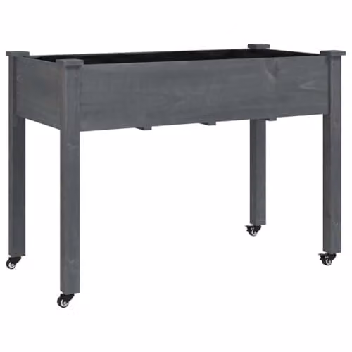 vidaXL Wheeled Planter with Liner in Grey Solid Wood, W: 118 cm, D: 59 cm, H: 80 cm – 1