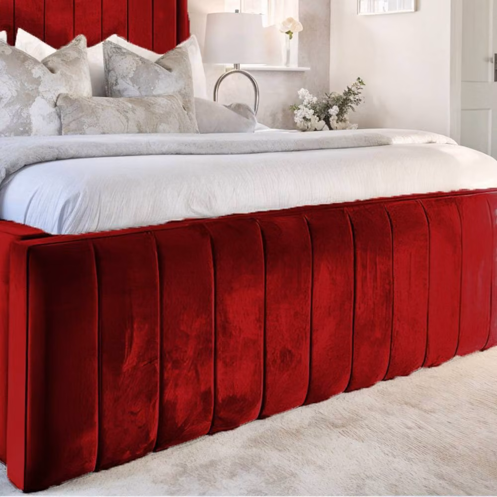 UK Bed Furniture Geneva Ottoman Gas Lift Upholstered Velvet Bed in Red, W/D/H: 140 x 200 cm – 3