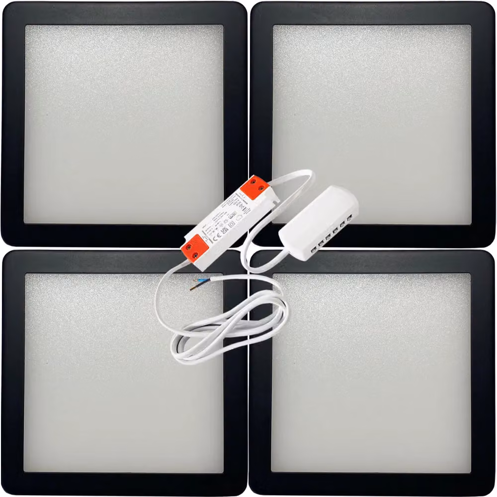 Loops 4x Matt Black Ultra-Slim Square Under Cabinet Kitchen LED Light and Driver Kit with Natural White Diffused Light – 4