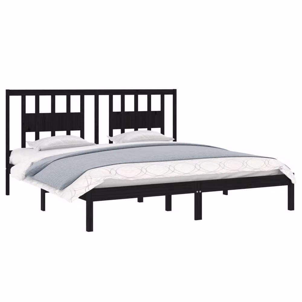 Berkfield Home Black Solid Wood Pine Bed Frame W/D/H: 200 x 200 cm – 3