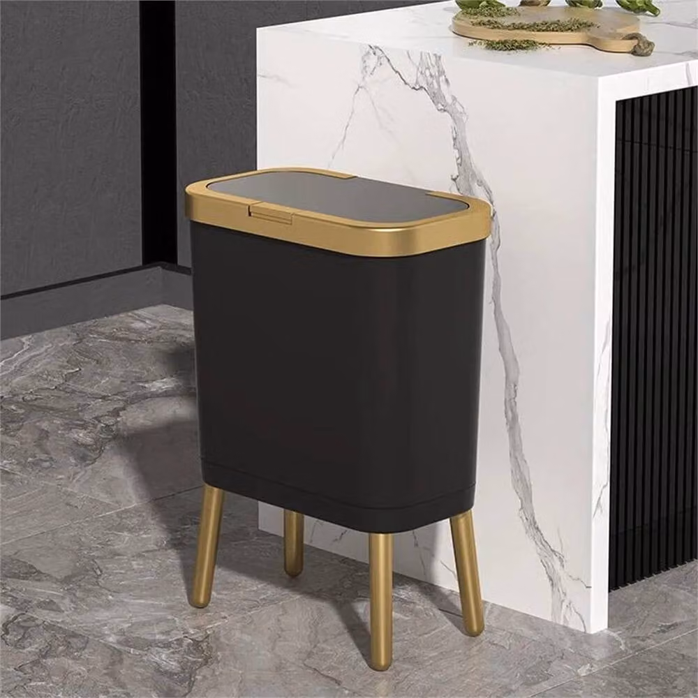 PAWNORA Kitchen Rubbish Bin with Flip Lid, Black and Gold, W: 30 cm, D: 20 cm, H: 48.5 cm – 5