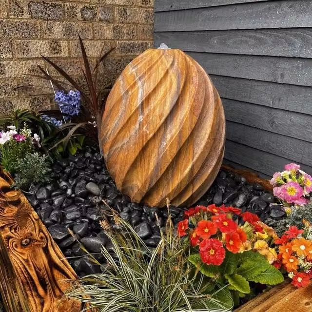Tranquility Sandstone Pine Solar Water Feature, Grey, Height: 50 cm