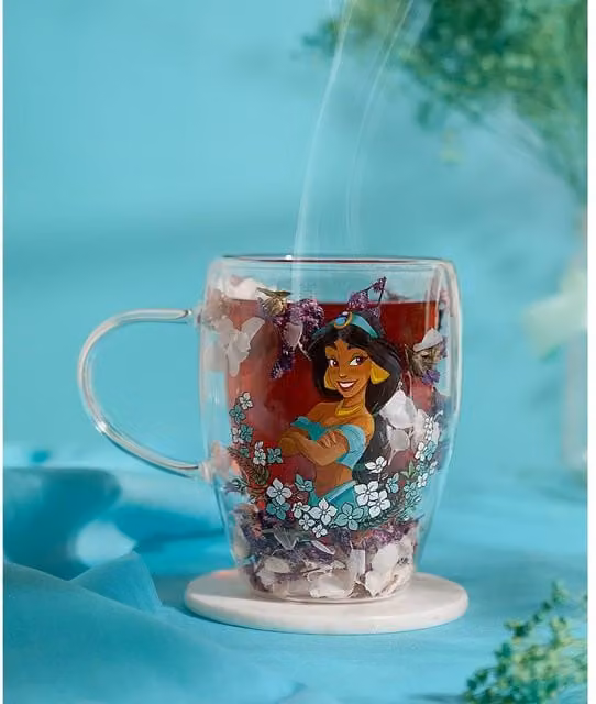 Widdop and Co Disney Princess Jasmine Double-Wall Glass Mug with Dried Floral Design in Purple, White and Transparent – 1