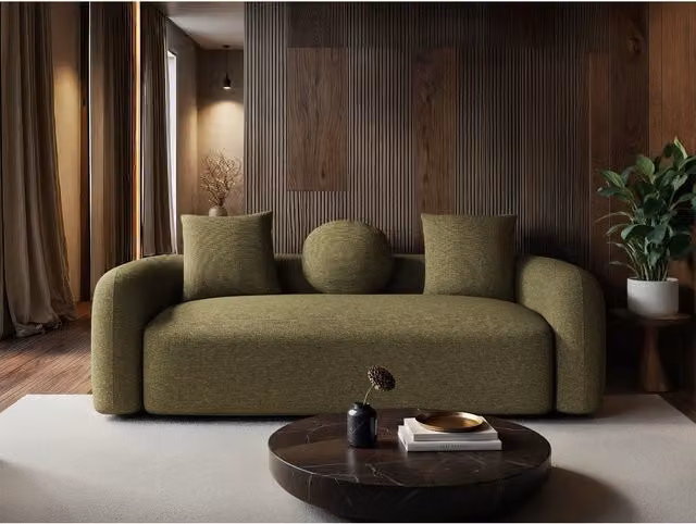 Solace+Co Cami Large Green Chenille Upholstered Sofa with Scatter Cushions