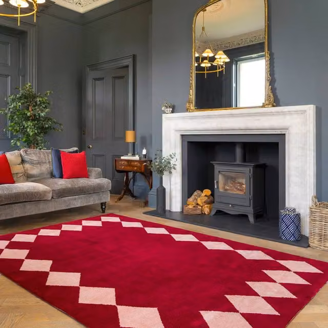Kukoon Burgundy Red and Pink Harlequin Diamond Wool Area Rug, W: 160 cm, D: 230 cm – 1