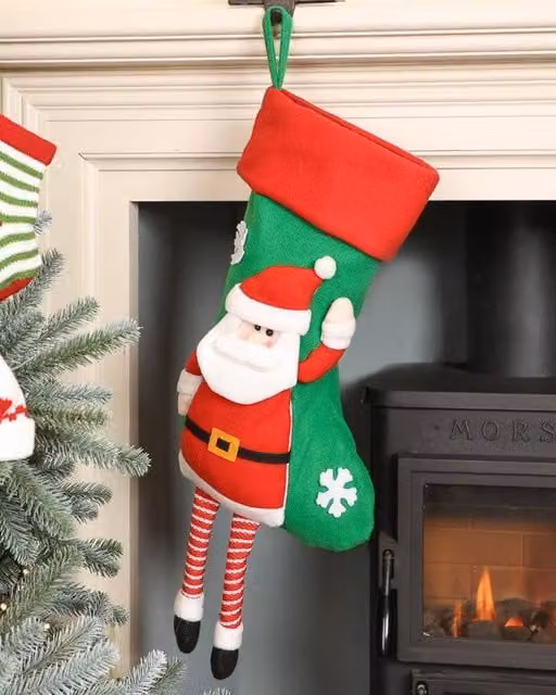 Dibor Set of 4 Santa Hanging Legs Christmas Tree Gift Bags in Green, White and Red