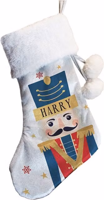 Personalised Memento Company Personalised Nutcracker Christmas Stocking in Grey and White