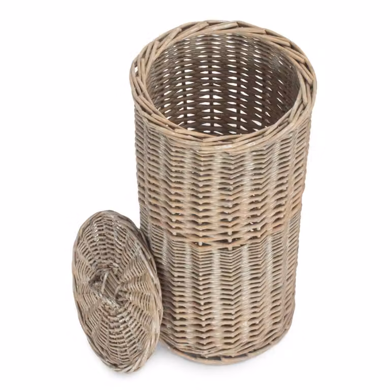 Red Hamper Grey Wash Round Freestanding 3 Toilet Roll Holder with Spare Roll Holder