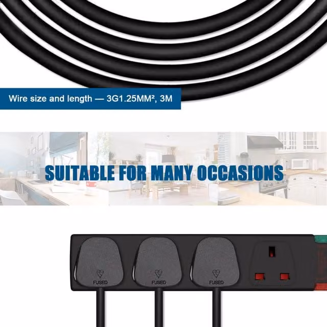 ExtraStar 4 Gang Surge-Protected Extension Lead, Black, 3m