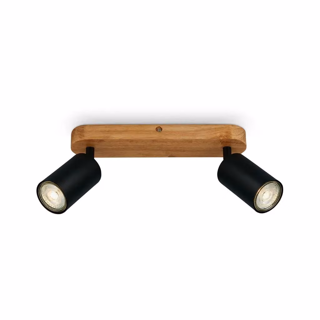 Briloner Retro Industrial Ceiling Lamp in Black Wood with 2 Adjustable GU10 Sockets, W/D/H: 27 x 6 x 8.5 cm – 2